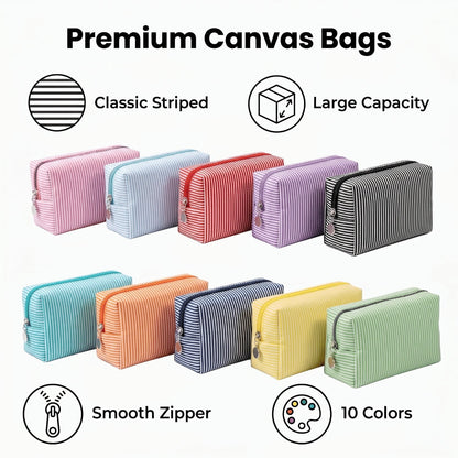 10 Pcs Striped Women Cosmetic Bags, Portable Large Travel Toiletry Organizer Pouches For Daily & Bridal Party Gifts